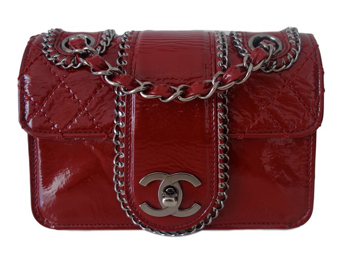 Timeless Chanel Bolsas Vermelho Couro envernizado  ref.15488