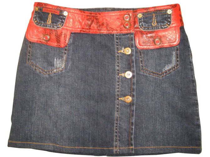 D&G Minirock aus Denim und Pythonleder Blau 