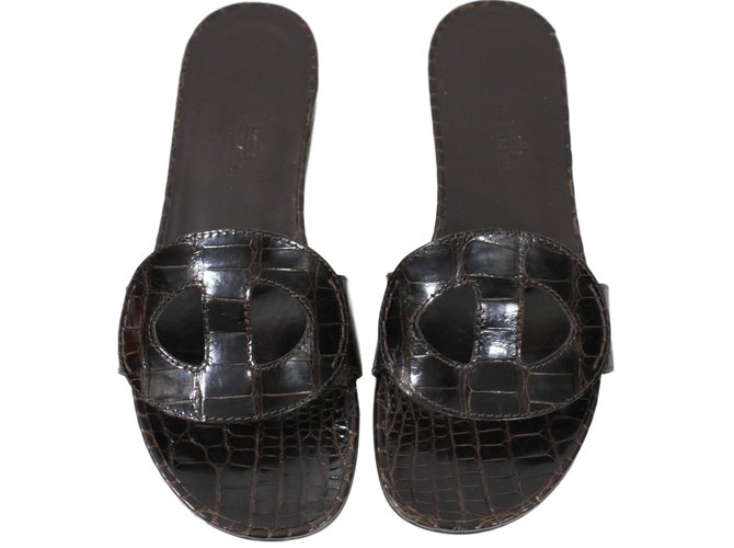 Hermès Sandals Ebony Exotic leather  ref.15815