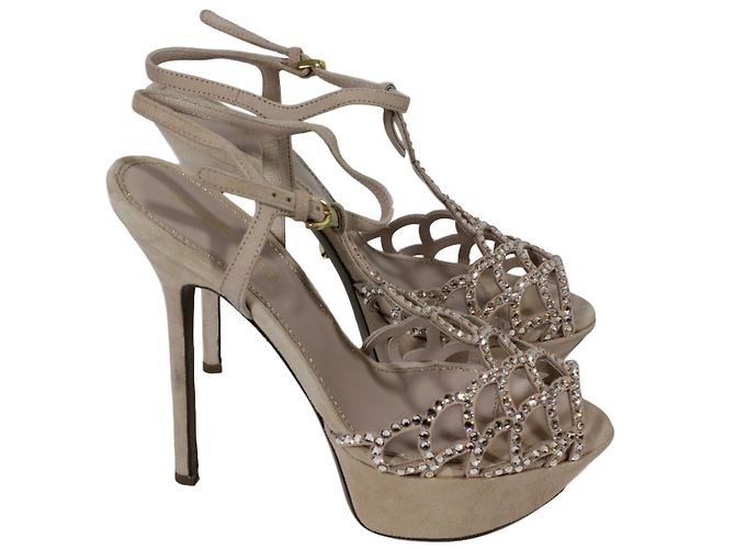 Sandali Sergio Rossi in scamosciato rosa con strass