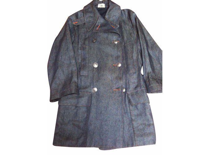 Hermès Trench coats Blue Linen  ref.15865