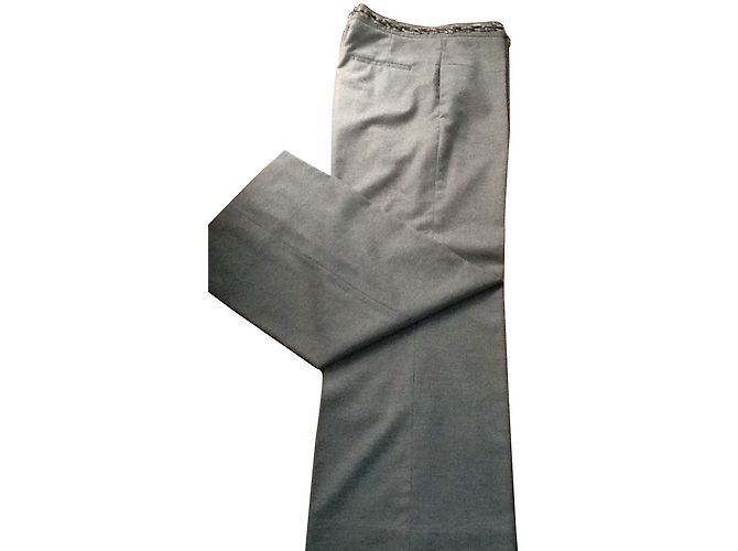 Calças Chanel de lã e cashmere cinza