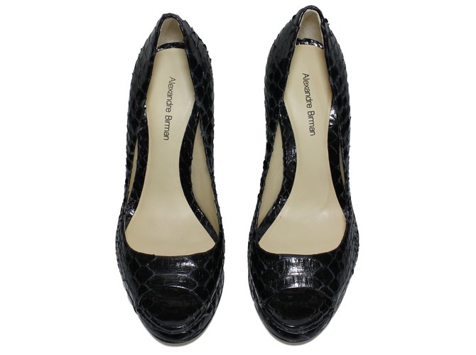 Alexandre Birman Open Toe Python Heels Black