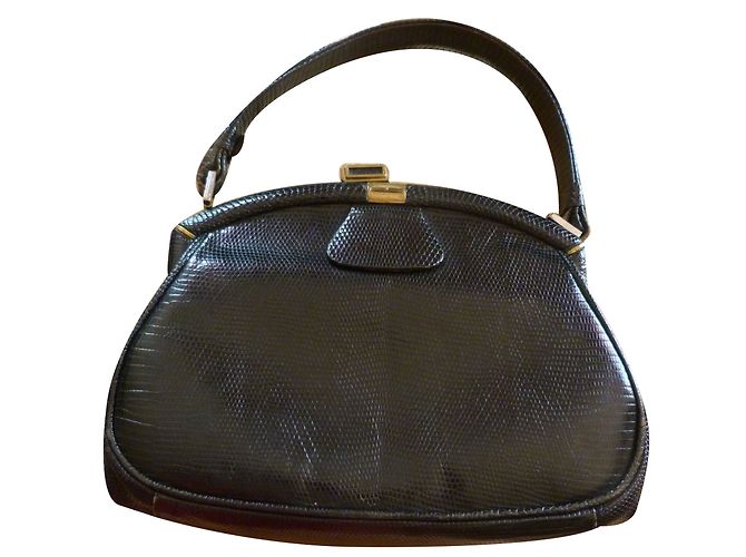 Autre Marque Borsa a mano in pelle di lucertola nera Nero