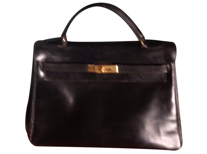 Kelly Hermès Handbags Black Leather  ref.16423