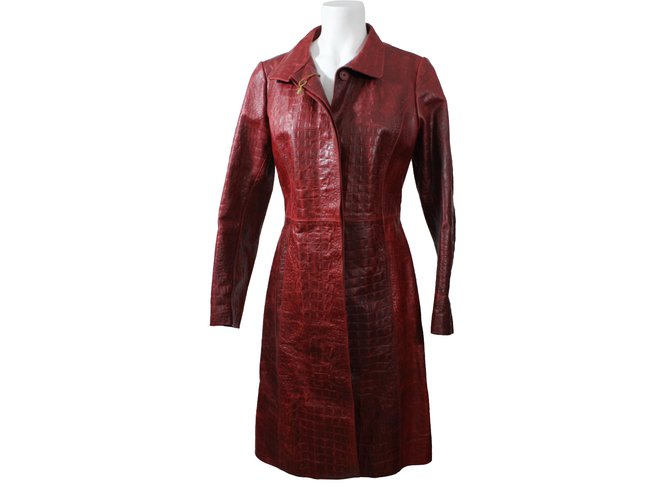 Roberto Cavalli Coats, Outerwear Dark red Leather  ref.16684