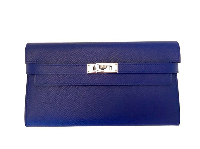 Hermès Hermes Kelly Long Wallet Electric Blue Epsom Leather con accesorios de paladio Azul Cuero  ref.16859