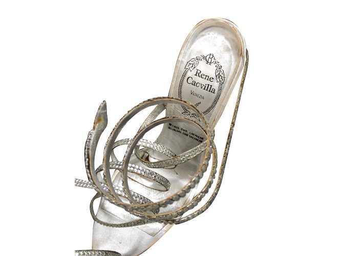 Rene Caovilla Snake sandal strass Cuir Argenté  ref.16982