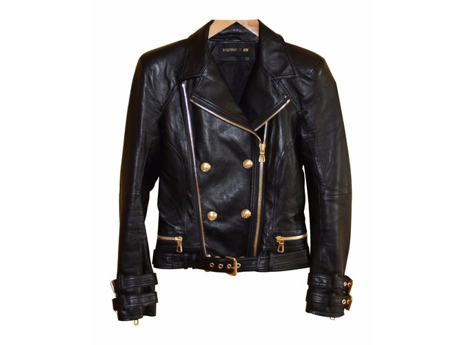 Balmain pour H&M Leather biker jacket Black  ref.17092