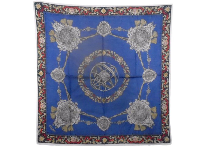 Céline Silk scarves Blue Cotton  ref.17158