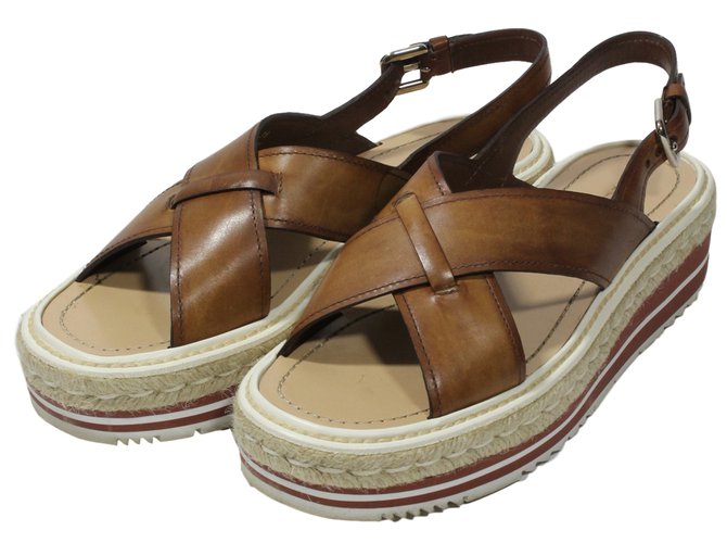 Prada Sandals Chestnut Leather  ref.17223