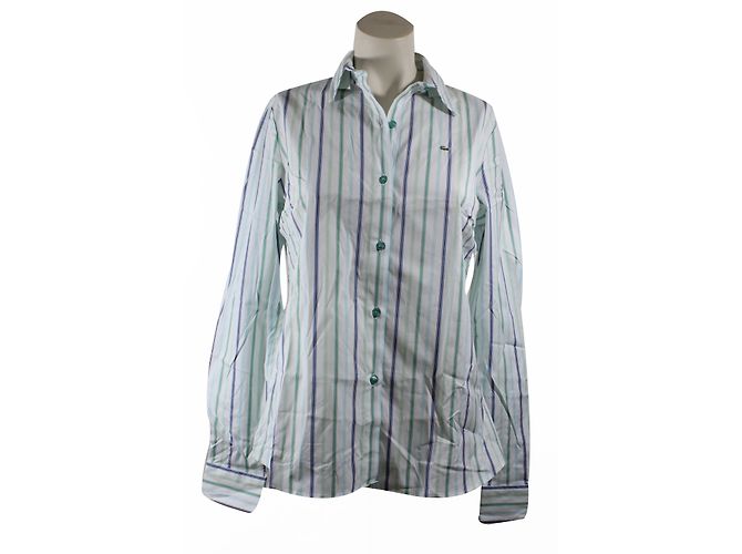 Camisa Lacoste listrada branca verde e azul Branco