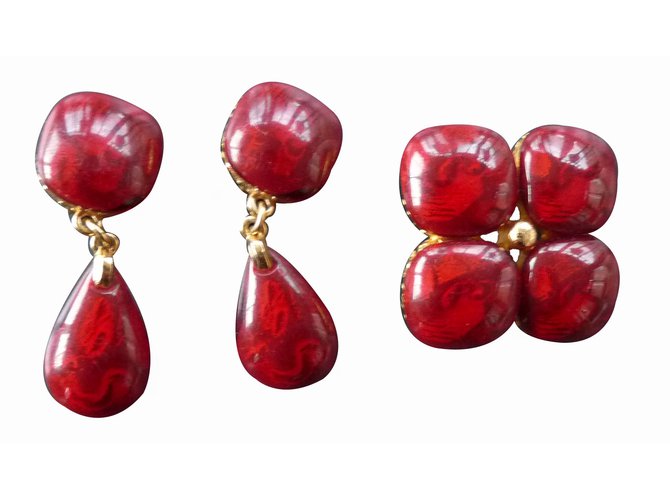 Yves Saint Laurent Conjunto de jóias Vermelho Metal  ref.17368