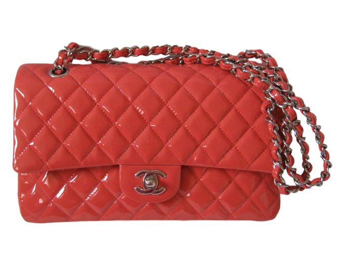 Chanel Timeless Medium Double Flap Coral Patent leather ref.17416 - Joli  Closet