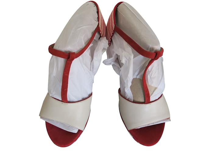 Clarks strips wedge beige and red Cotton  ref.17424