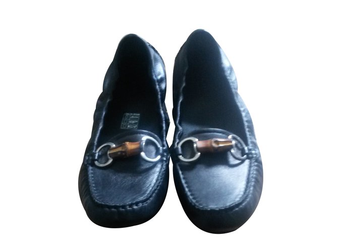 Gucci Mocasines de bambú Negro Cuero  ref.17628