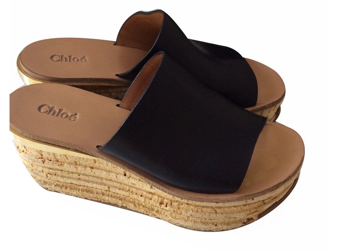 Chloé Wedge mules Black Leather  ref.17770