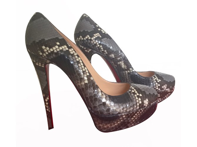 Christian Louboutin Bianca python gris / anthracite 14cm Grey Exotic leather  ref.17907