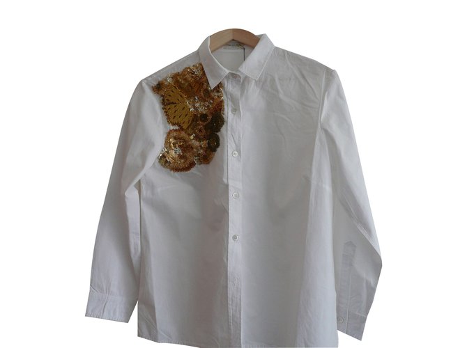 Dries Van Noten Camisa embelezada Branco Algodão  ref.18088