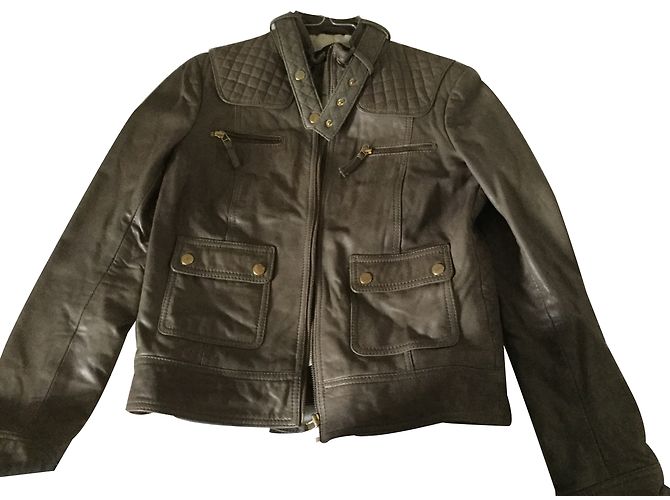 Zara Leather Biker Jacket Taupe