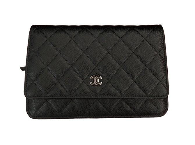 Wallet On Chain Chanel Black WOC Caviar Leather  ref.18161