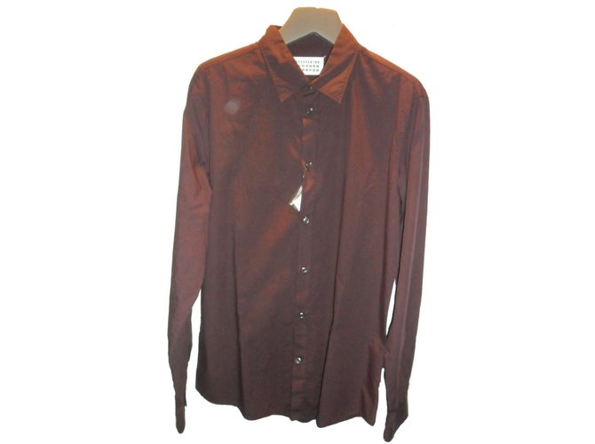 Maison martin margiela homens slim fit popeline camisa de algodão tamanho eu 52, US 16 Bordeaux  ref.18218