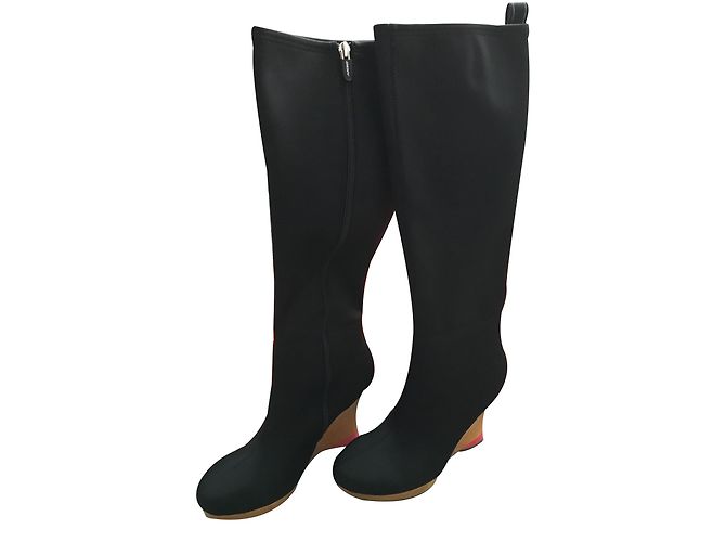 Dkny Black Cloth Wedge Boots Size 38