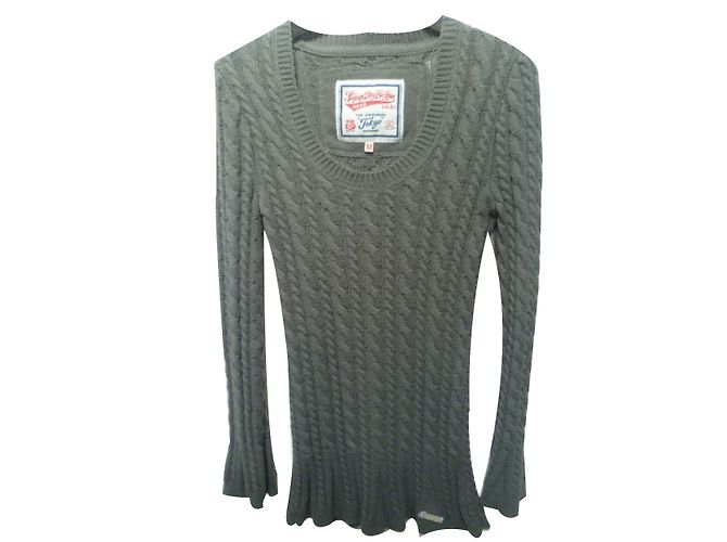 Superdry Langer grauer Zopfstrickpullover 