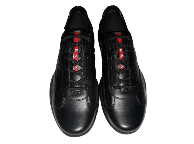 prada black leather sneakers