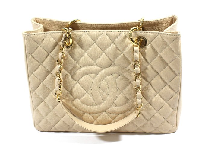 Chanel Shopping bag caviar Beige Leather ref.18605 - Joli Closet