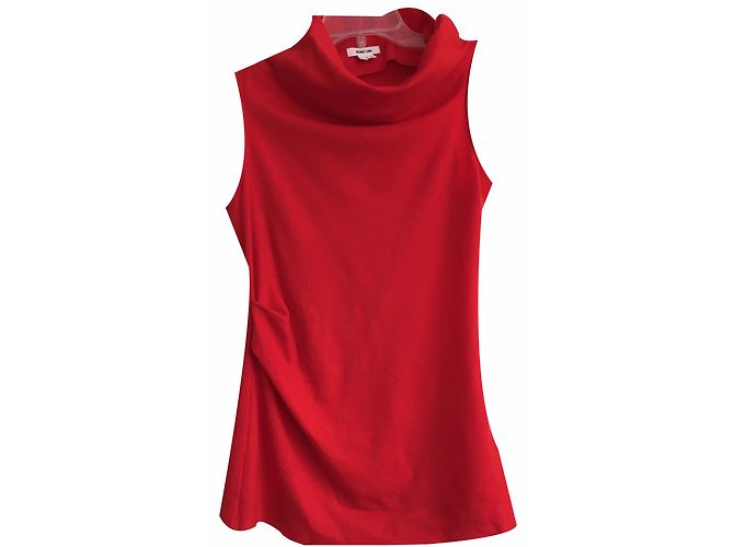 Helmut lang cowl neck drapped light wool Top in red