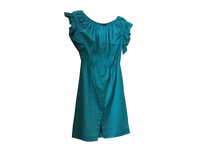 Escada Blue Sleeveless Dress with Buttons
