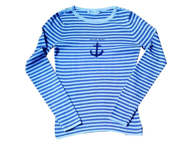 Autre Marque Blanc Bleu Jersey de algodón azul con rayas