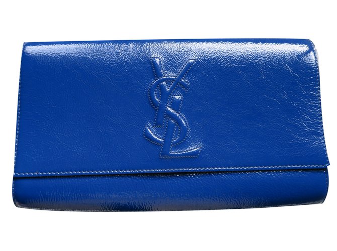 Yves Saint Laurent Clutch-Taschen Blau Lackleder  ref.19318