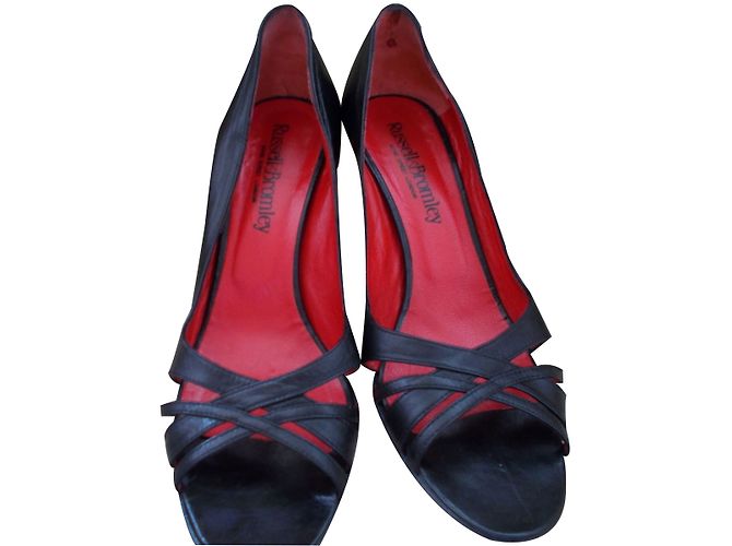 Russell & Bromley Open Toe Heels Black Leather