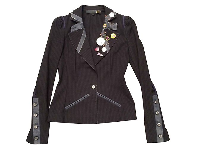 Blazer Just Cavalli Blu Notte Gessato Cotone