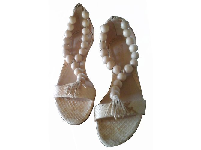 Sergio Rossi Python Sandals Beige Size 39