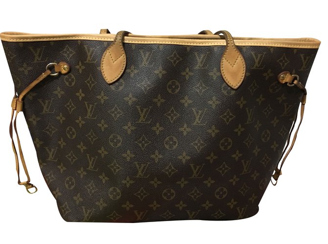 Louis vuitton neverfull monogram mm Brown Leather  ref.19721