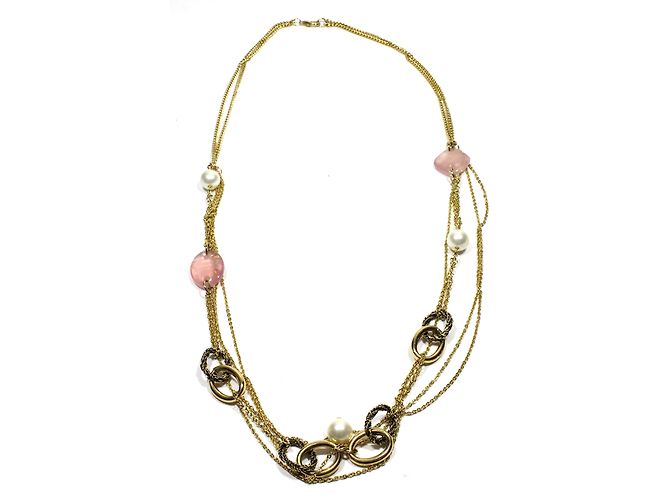 Autre Marque Collana con pietre rosa e perle dorate D'oro