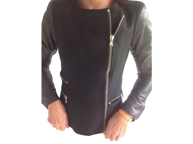 Maje Black Leather Jacket Size 36