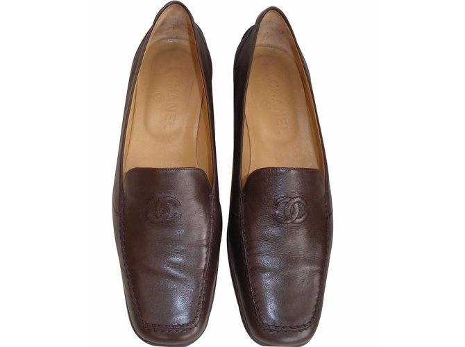 Chanel Flats Brown Leather  ref.19980