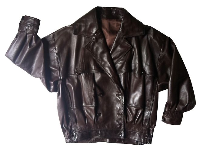 Autre Marque Braune Lederjacke mit Flügelärmeln