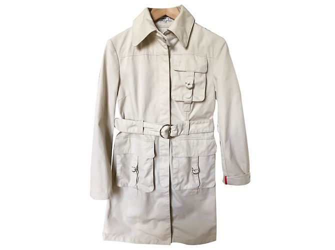 Abrigo estilo gabardina Les Petites de algodón beige y rojo