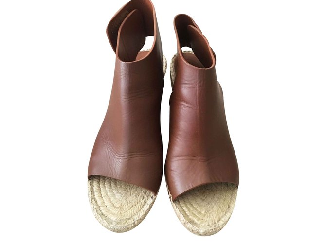 Céline Celine Wedge Sandals in Brown Calfskin Leather  ref.20312
