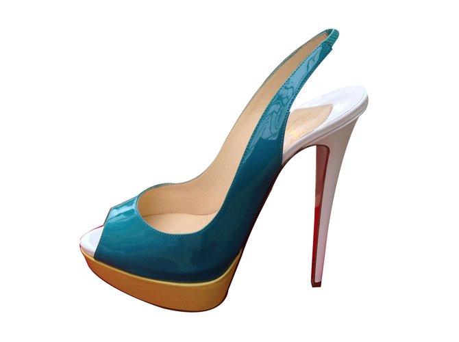 Christian louboutin turquoise white yellow sandals Multiple colors Patent leather  ref.20336