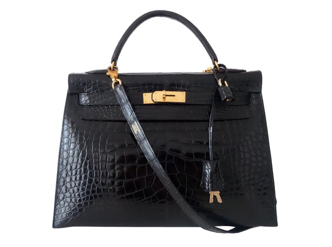 Kelly Hermès Handbags Black Exotic leather  ref.20408