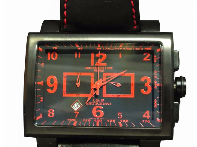 Autre Marque Montres de luxe milano blck red cronograph Black Steel  ref.20540