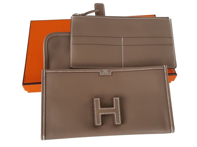 Hermès Jige duo pouch Leather  ref.20615
