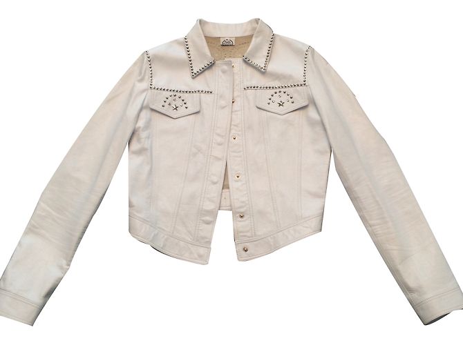 Autre Marque Giacca PELLE D'ASINO in pelle bianca con borchie Bianco