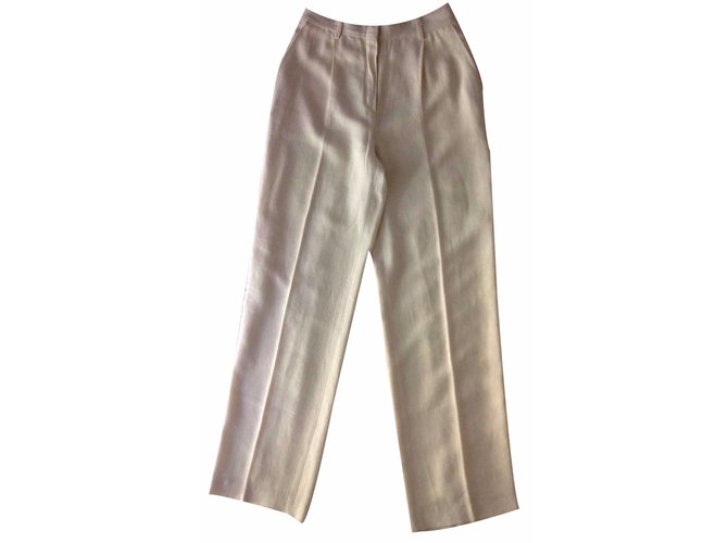 Hermès Pantalones Blanco roto Lino  ref.20753